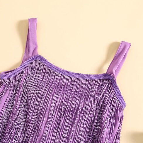 Little Kids Girls Sparkly Tassels Dress Sleeveless Square Neck Sequin Fringe Layer Zip Back Summer Party Latin Dresses in Saudi Arabia