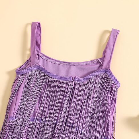 Little Kids Girls Sparkly Tassels Dress Sleeveless Square Neck Sequin Fringe Layer Zip Back Summer Party Latin Dresses in Saudi Arabia