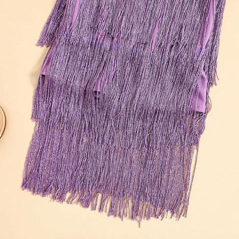 Little Kids Girls Sparkly Tassels Dress Sleeveless Square Neck Sequin Fringe Layer Zip Back Summer Party Latin Dresses in Saudi Arabia