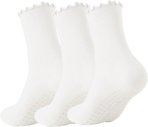 3 Pairs Pilates Socks with Grips Non-slip Ruffle Yoga Socks Grip Socks for Women in Saudi Arabia