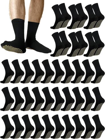 Sureio 50 Pairs Men Non Slip Sticky Socks with Gripper Crew Non Slip Socks for Men Anti Skid Pilates, Barre, Fitness Hospital Slipper Socks Bulk in Saudi Arabia
