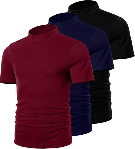 Ficerd 3 Pack Men's Turtle Neck Shirts, Short Sleeve Mock Turtleneck T Shirts Knitted Slim Fit Basic Undershirt Tops, Medium in Saudi Arabia