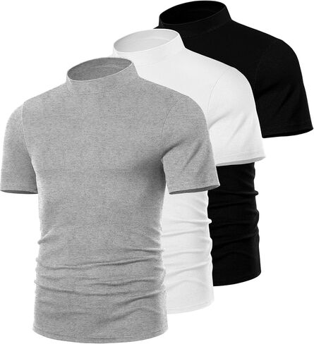 Ficerd 3 Pack Men's Turtle Neck Shirts, Short Sleeve Mock Turtleneck T Shirts Knitted Slim Fit Basic Undershirt Tops, Medium in Saudi Arabia