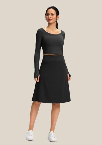 Viodia 25 بوصة طول الركبة تنانير Skorts للنساء مع جيوب بسحاب قابلة للتمدد متواضعة Aline Midi Skort للسفر الصيفي غير الرسمي in Kuwait