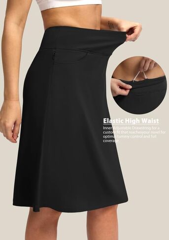 Viodia 25 بوصة طول الركبة تنانير Skorts للنساء مع جيوب بسحاب قابلة للتمدد متواضعة Aline Midi Skort للسفر الصيفي غير الرسمي in Kuwait