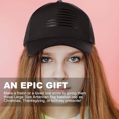 قبعة سائق الشاحنة ذات العلم الأمريكي مقاس XXL كبيرة الحجم، قبعة Snapback، قبعة بيسبول قابلة للتعديل للرجال والنساء، قبعة شمس شبكية قابلة للتنفس in Kuwait