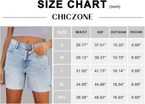 شورت جينز برمودا نسائي من CHICZONE شورت جينز مطاطي متوسط ​​الخصر مع جيوب in Saudi Arabia