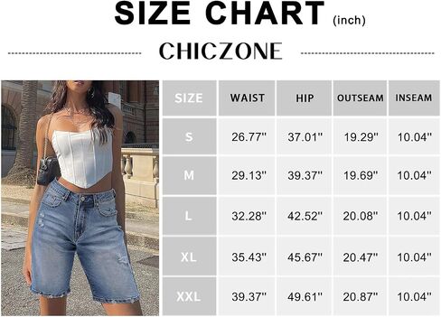 شورت جينز برمودا نسائي من CHICZONE شورت جينز مطاطي متوسط ​​الخصر مع جيوب in Saudi Arabia
