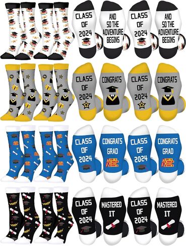 Sintege 28 زوجًا من جوارب التخرج فئة 2024 جوارب الطاقم هدايا التخرج المبتكرة لطلاب الكلية وزملاء الدراسة والأصدقاء في حفل موسم التخرج in Kuwait