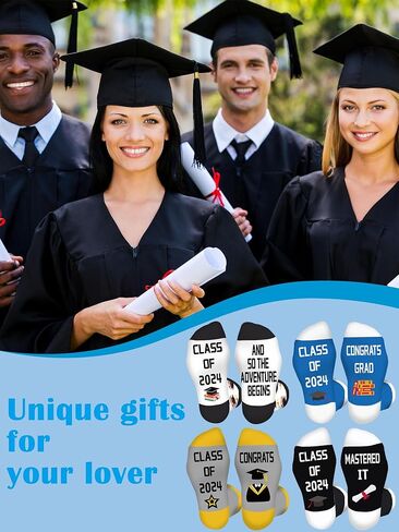 Sintege 28 زوجًا من جوارب التخرج فئة 2024 جوارب الطاقم هدايا التخرج المبتكرة لطلاب الكلية وزملاء الدراسة والأصدقاء في حفل موسم التخرج in Kuwait