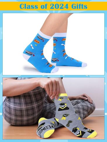 Sintege 28 زوجًا من جوارب التخرج فئة 2024 جوارب الطاقم هدايا التخرج المبتكرة لطلاب الكلية وزملاء الدراسة والأصدقاء في حفل موسم التخرج in Kuwait
