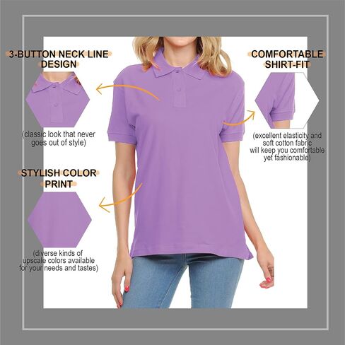 Women's Adult Unisex 100% Cotton Classic Fit Polo Shirt Short Sleeve for Daily Work School Uniform in Kuwait
