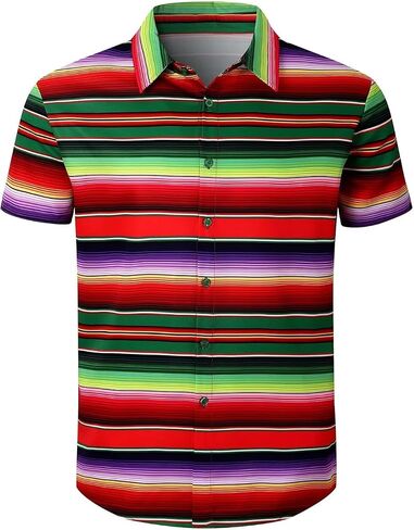قميص رجالي مكسيكي بأزرار سفلية من Fiesta Serape Poncho زي قصير الأكمام للحفلات in Saudi Arabia