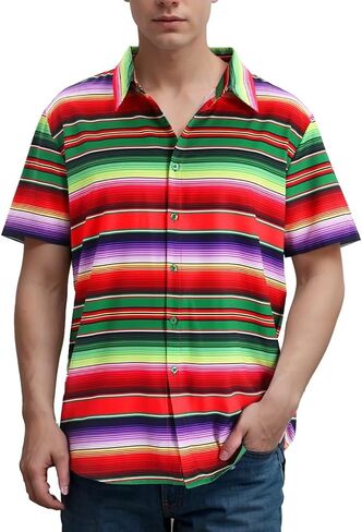 قميص رجالي مكسيكي بأزرار سفلية من Fiesta Serape Poncho زي قصير الأكمام للحفلات in Saudi Arabia
