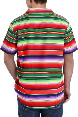 قميص رجالي مكسيكي بأزرار سفلية من Fiesta Serape Poncho زي قصير الأكمام للحفلات in Saudi Arabia