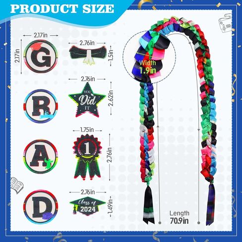 فئة 2024 Grad Leis المكسيكي التخرج Leis، شريط مزدوج Leis مضفر قلادة Leis للمدرسة الثانوية كلية هدية التخرج اكسسوارات الحفلات in Kuwait