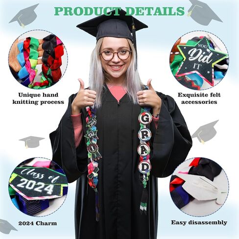 فئة 2024 Grad Leis المكسيكي التخرج Leis، شريط مزدوج Leis مضفر قلادة Leis للمدرسة الثانوية كلية هدية التخرج اكسسوارات الحفلات in Kuwait