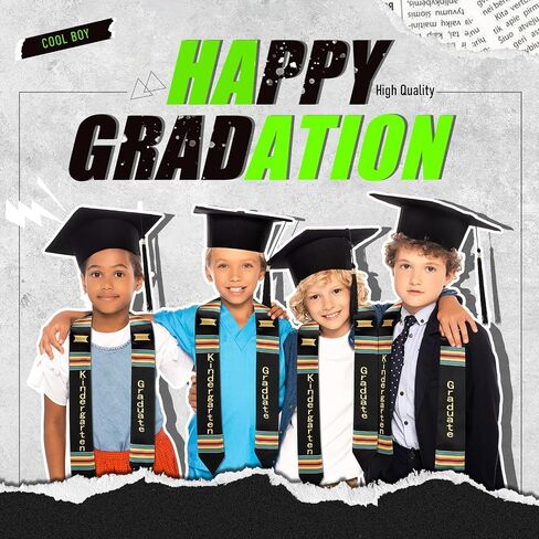 Jiuguva 2 Pcs Kindergarten Preschool Graduation Stole and Caps Set Child Size Kente Style Graduation Sash Hat with Tassel in Saudi Arabia