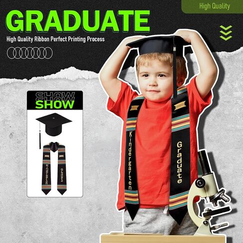 Jiuguva 2 Pcs Kindergarten Preschool Graduation Stole and Caps Set Child Size Kente Style Graduation Sash Hat with Tassel in Saudi Arabia