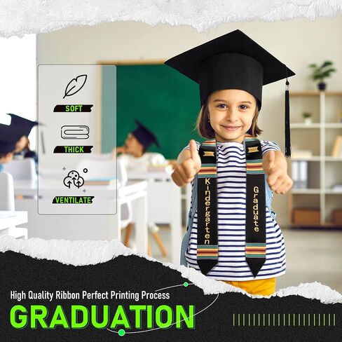 Jiuguva 2 Pcs Kindergarten Preschool Graduation Stole and Caps Set Child Size Kente Style Graduation Sash Hat with Tassel in Saudi Arabia