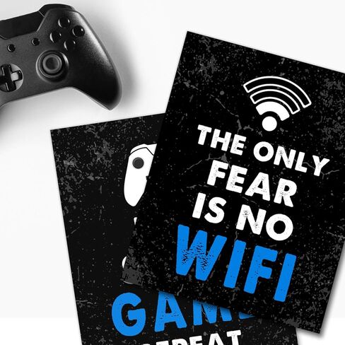 مجموعة ديكور ألعاب الفيديو مكونة من 4 قطع (8 × 10 بوصة)، ديكورات غرفة الأولاد لغرفة النوم، لوحة فنية جدارية للألعاب للأطفال الأولاد في غرفة اللعب، ديكور منزلي، لوحة فنية جدارية للاعب، غرفة نوم للمراهقين، غرفة ألعاب، بدون إطارات (أسود) in Kuwait