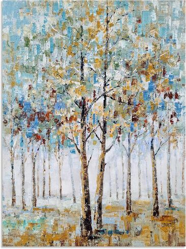 Tree Canvas Wall Art - Hand Painted Abstract Forest Painting for Modern Home Décor in Saudi Arabia