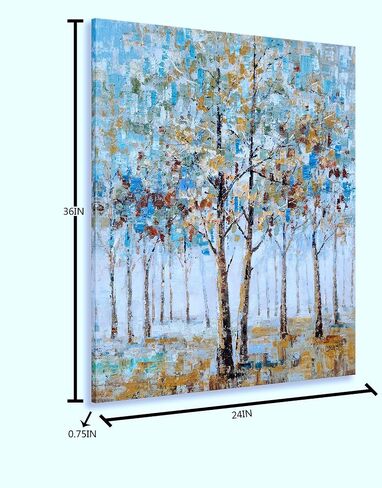 Tree Canvas Wall Art - Hand Painted Abstract Forest Painting for Modern Home Décor in Saudi Arabia