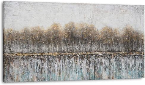 Tree Canvas Wall Art - Hand Painted Abstract Forest Painting for Modern Home Décor in Saudi Arabia