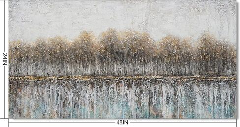 Tree Canvas Wall Art - Hand Painted Abstract Forest Painting for Modern Home Décor in Saudi Arabia