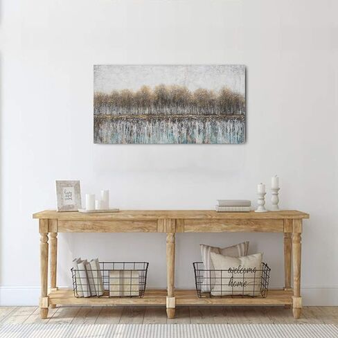 Tree Canvas Wall Art - Hand Painted Abstract Forest Painting for Modern Home Décor in Saudi Arabia