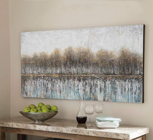 Tree Canvas Wall Art - Hand Painted Abstract Forest Painting for Modern Home Décor in Saudi Arabia