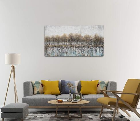 Tree Canvas Wall Art - Hand Painted Abstract Forest Painting for Modern Home Décor in Saudi Arabia