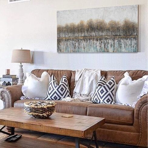 Tree Canvas Wall Art - Hand Painted Abstract Forest Painting for Modern Home Décor in Saudi Arabia