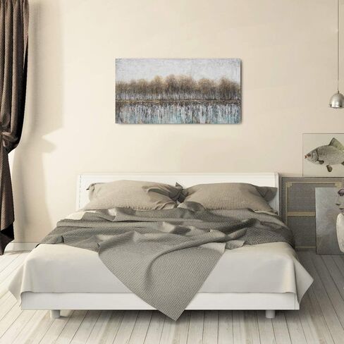 Tree Canvas Wall Art - Hand Painted Abstract Forest Painting for Modern Home Décor in Saudi Arabia