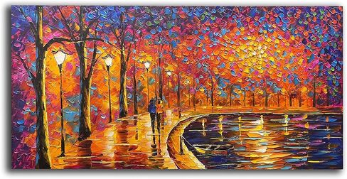 Tyed Art- Contemporary Art Landscape Oil Painting On Canvas Abstract Textured Tree Painting hand-painted acrylic frame wall art modern canvas painting 24x48inch in Kuwait