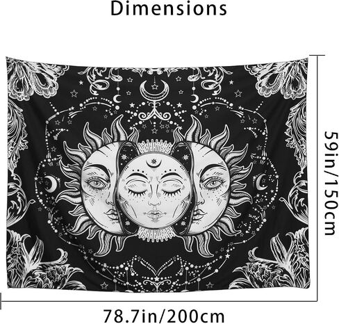 Sun and Moon Tapestry, Sun with Stars Psychedelic Popular Mystic Wall Hanging Tapestry for bedroom aesthetic Black and White Beach Blanket (medium-59 x 51 in) in Saudi Arabia