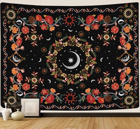 Wall Tapestry Bohemian - Floral Vine Tapestry Wall Hanging Celestial Sun Moon and Star Tapestries Hippie Home Decor Boho Tapestry for Bedroom Aesthetic (Cream, Large (60ʺx 80ʺ)) in Saudi Arabia