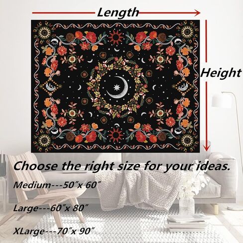 Wall Tapestry Bohemian - Floral Vine Tapestry Wall Hanging Celestial Sun Moon and Star Tapestries Hippie Home Decor Boho Tapestry for Bedroom Aesthetic (Cream, Large (60ʺx 80ʺ)) in Saudi Arabia