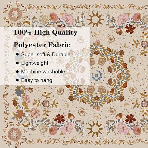 Wall Tapestry Bohemian - Floral Vine Tapestry Wall Hanging Celestial Sun Moon and Star Tapestries Hippie Home Decor Boho Tapestry for Bedroom Aesthetic (Cream, Large (60ʺx 80ʺ)) in Saudi Arabia