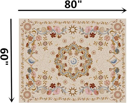 Wall Tapestry Bohemian - Floral Vine Tapestry Wall Hanging Celestial Sun Moon and Star Tapestries Hippie Home Decor Boho Tapestry for Bedroom Aesthetic (Cream, Large (60ʺx 80ʺ)) in Saudi Arabia