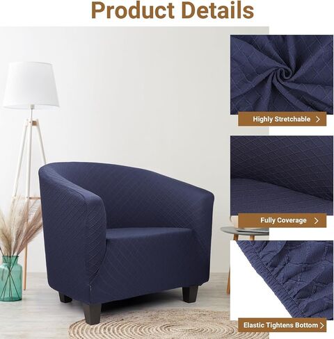 Club Chair Slipcovers, Barrel Sofa Chair Cover Stretch, Tub Chair Slipcover with Elastic Bottom Removable Cover Soft Stretch Slip Covers Washable Furniture Protector for Living Room Office in Saudi Arabia