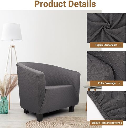 Club Chair Slipcovers, Barrel Sofa Chair Cover Stretch, Tub Chair Slipcover with Elastic Bottom Removable Cover Soft Stretch Slip Covers Washable Furniture Protector for Living Room Office in Saudi Arabia