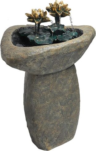 Alpine Corporation USA1393 قاعدة أرضية خارجية عتيقة، نافورة مياه صخرية لوتس، شلال بقاعدة مهدئة، 76.2 سم، بني in Kuwait