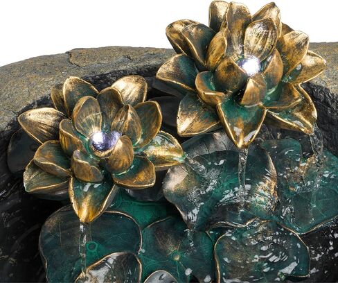 Alpine Corporation USA1393 قاعدة أرضية خارجية عتيقة، نافورة مياه صخرية لوتس، شلال بقاعدة مهدئة، 76.2 سم، بني in Kuwait