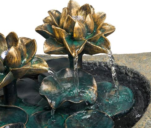 Alpine Corporation USA1393 قاعدة أرضية خارجية عتيقة، نافورة مياه صخرية لوتس، شلال بقاعدة مهدئة، 76.2 سم، بني in Kuwait