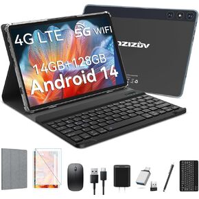 Android 14 Tablet, 4G Cellular Tablets with Dual Sim Slot, 14GB RAM 128GB ROM (TF 1TB) 10 inch Tablet, 2 in 1 Tablets with Keyboard/Case, Octa-Core, Incell Display, 5G WiFi+4G LTE, 8000mAh GPS, Silver in Kuwait