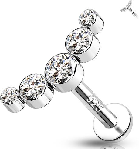 Melighting Silver Curved Cartilage Earring Sterling Silver 925 Helix Earring Internally Threaded 16G Clear CZ Silver Flat Back Earring Tragus Piercing Jewelry 8mm in Saudi Arabia