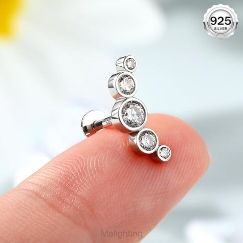 Melighting Silver Curved Cartilage Earring Sterling Silver 925 Helix Earring Internally Threaded 16G Clear CZ Silver Flat Back Earring Tragus Piercing Jewelry 8mm in Saudi Arabia