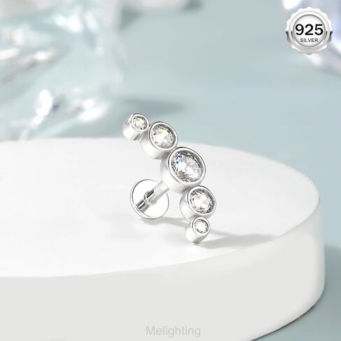 Melighting Silver Curved Cartilage Earring Sterling Silver 925 Helix Earring Internally Threaded 16G Clear CZ Silver Flat Back Earring Tragus Piercing Jewelry 8mm in Saudi Arabia