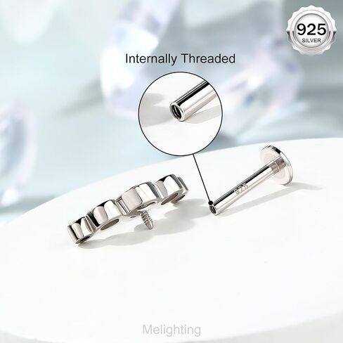 Melighting Silver Curved Cartilage Earring Sterling Silver 925 Helix Earring Internally Threaded 16G Clear CZ Silver Flat Back Earring Tragus Piercing Jewelry 8mm in Saudi Arabia